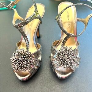 Silver padded beaded heels size 8